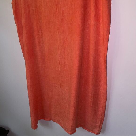 Alessia Pacini 2X 100% Linen Dress Midi Sleeveless Lace Split Neck - Picture 9 of 9